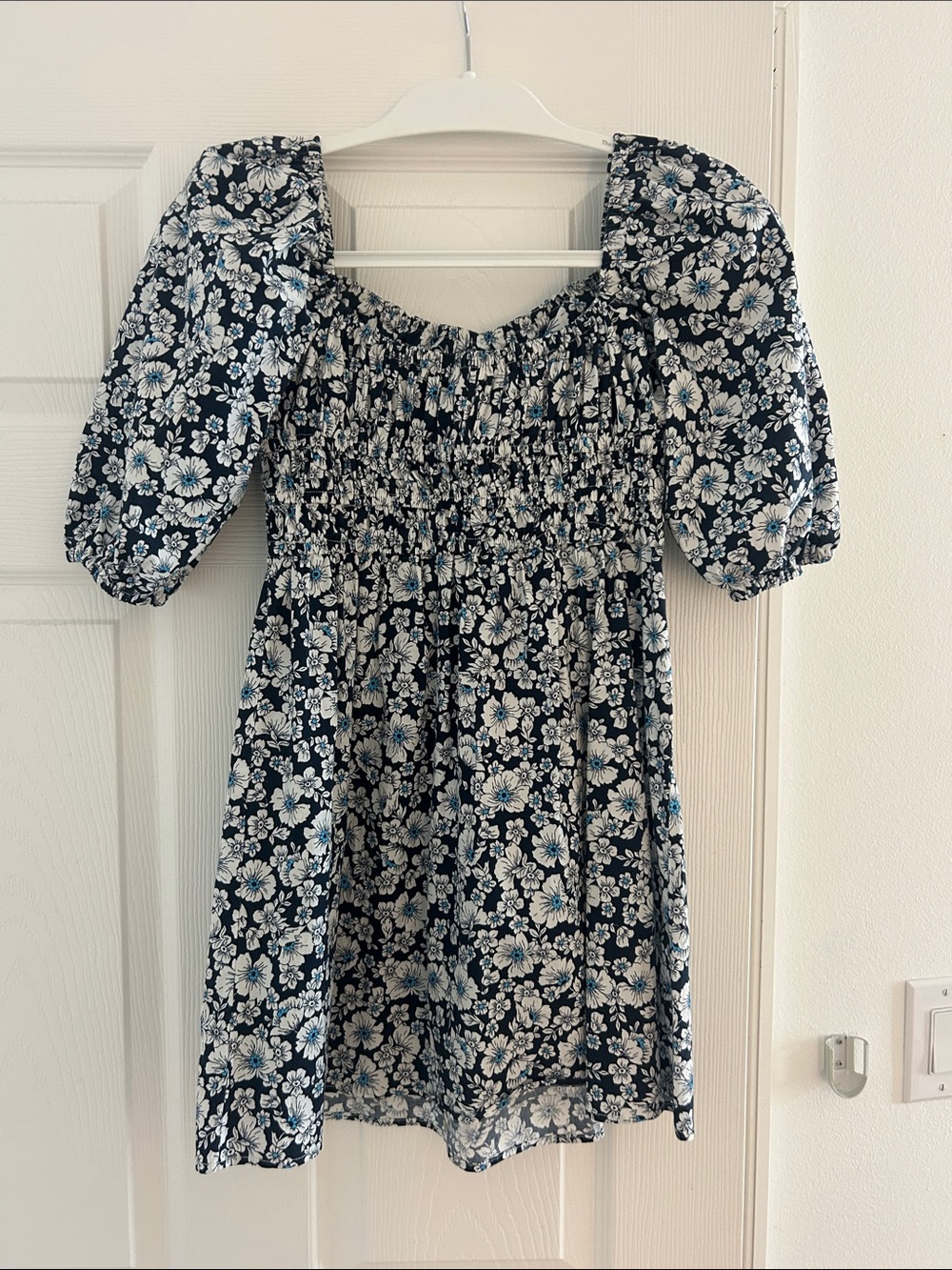 Altar'd State Navy Floral Smocked Mini Dress
